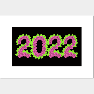 2022 formed with pink roses and green leaves Posters and Art